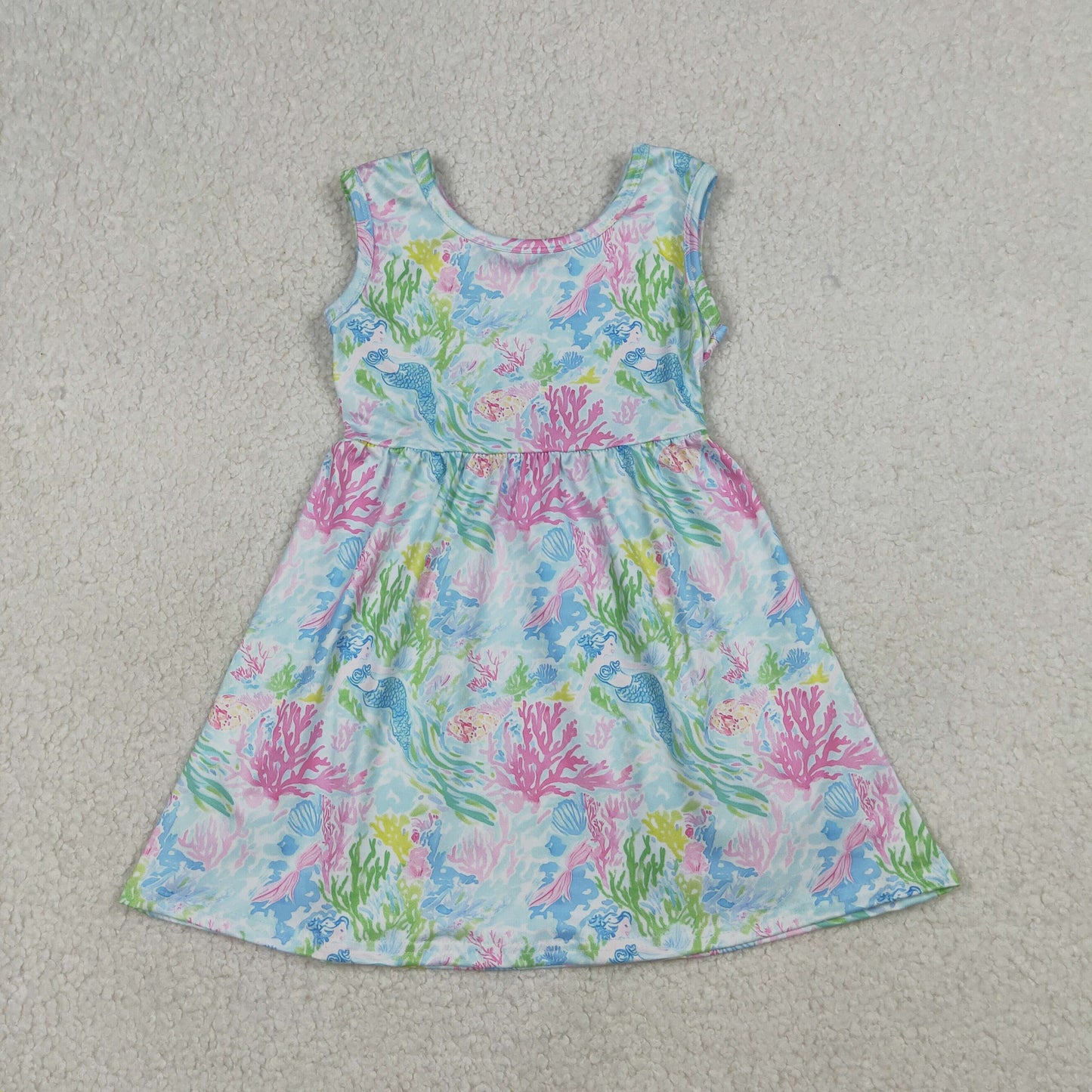 Sibling Baby Girls Sleeveless Colorful Sea Plants Knee Length Dress Rompers
