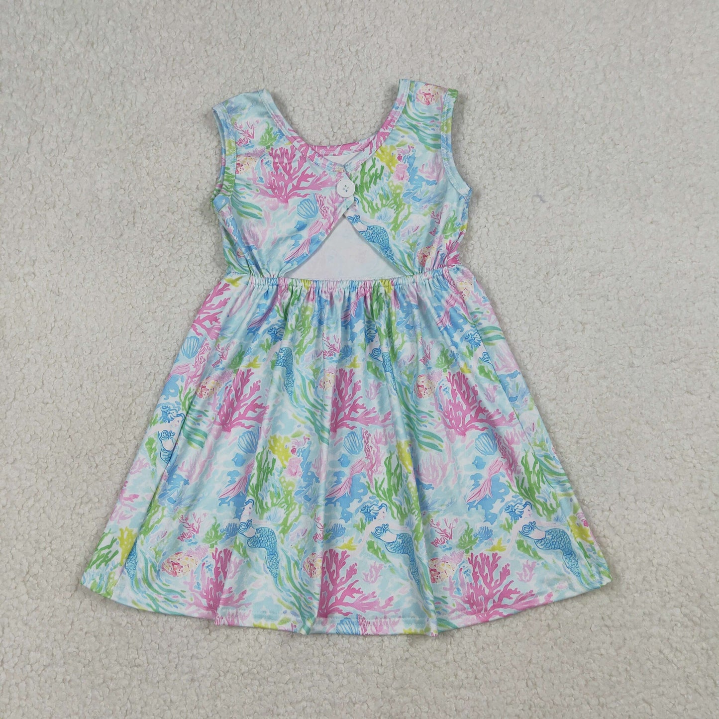 Baby Girls Sleeveless Sea Plants Floral Knee Length Dresses
