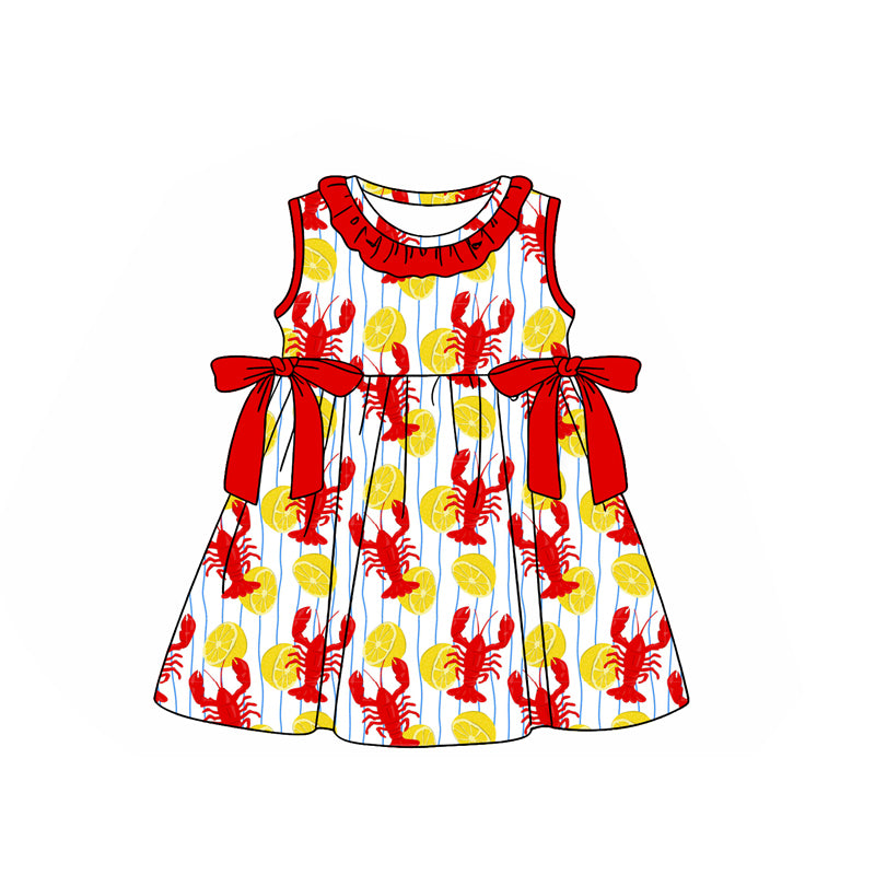 Baby Girls Sleeveless Crayfishes Lemons Collar Knee Length Dresses Preorder