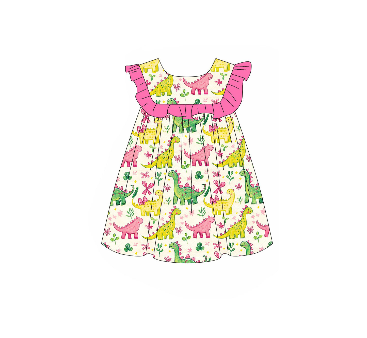 Baby Girls Sleeveless Colorful Dinosaurs Flowers Knee Length Dresses Preorder