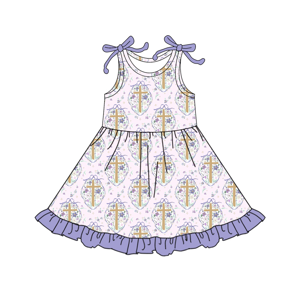 Baby Girls Sleeveless Flowers Crosses Easter Ruffle Knee Length Dresses Preorder