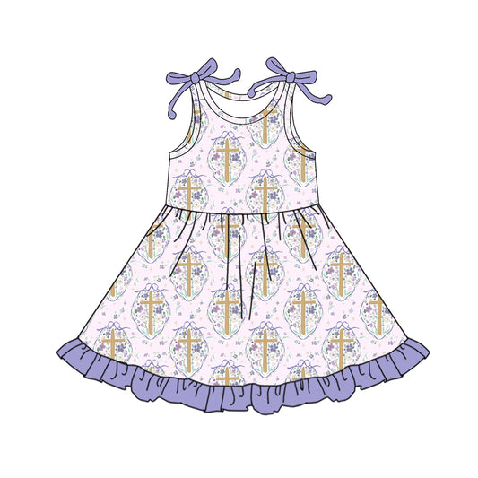 Baby Girls Sleeveless Flowers Crosses Easter Ruffle Knee Length Dresses Preorder