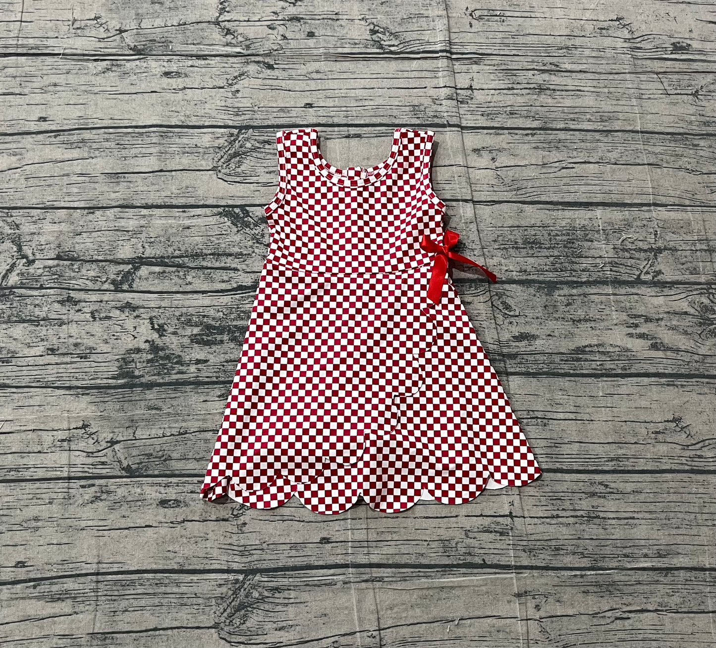 Baby Girls Red Checked Yoga Active Shorts Scallop Knee Length Dresses