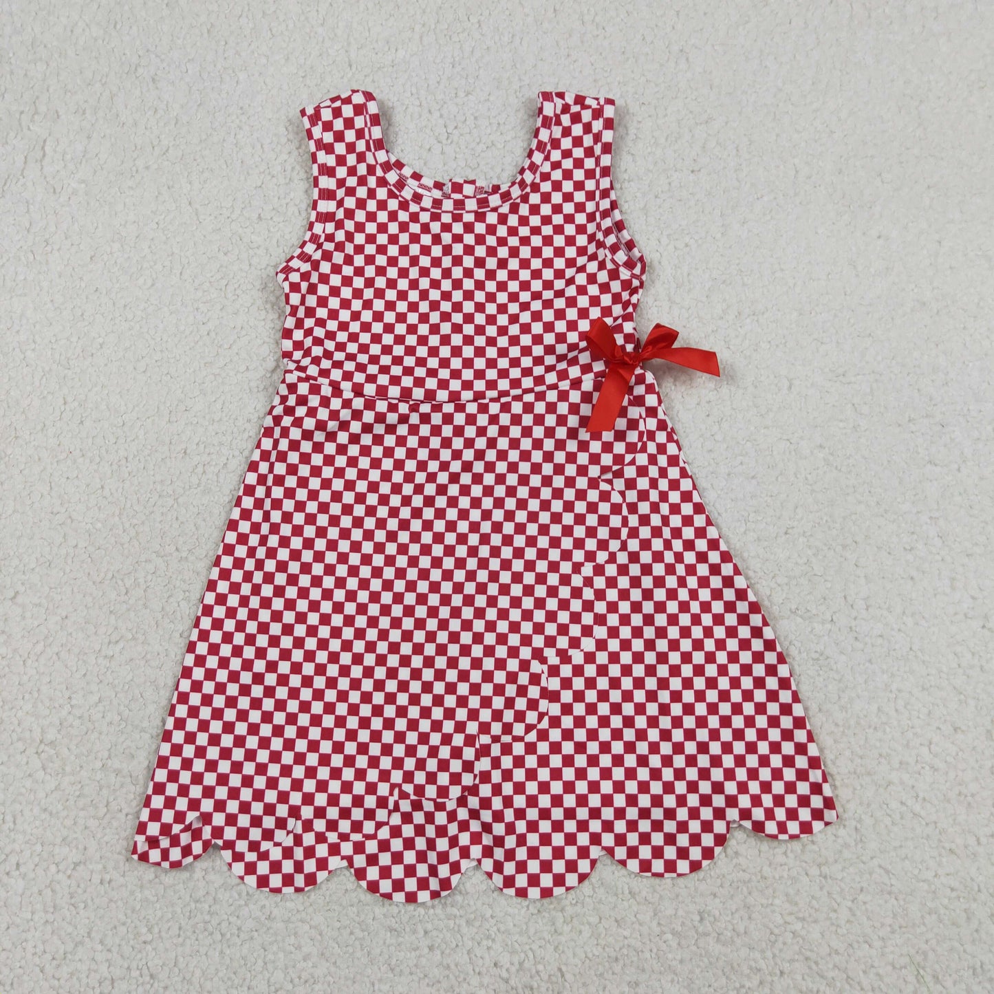 Sibling Baby Girls Blue Orange Checked Yoga Active Shorts Scallop Knee Length Dresses