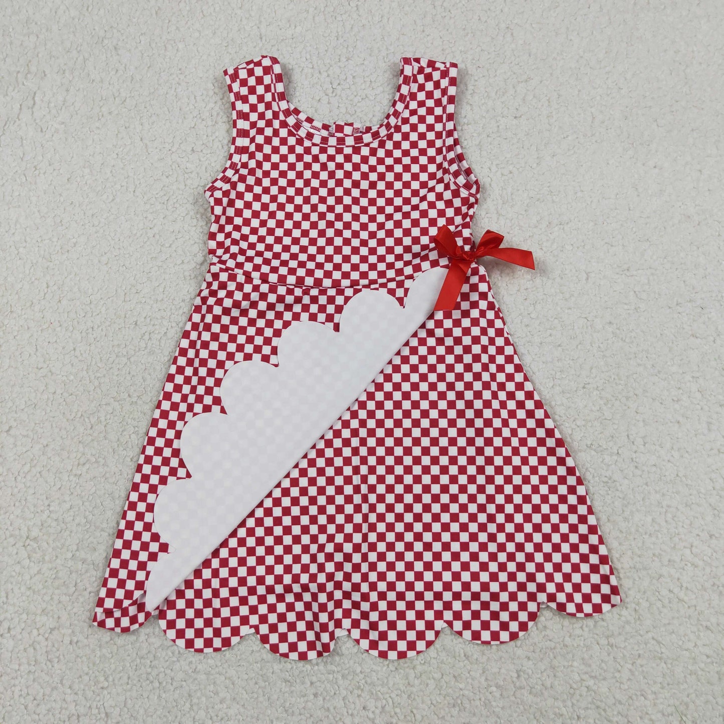 Baby Girls Red Checked Yoga Active Shorts Scallop Knee Length Dresses