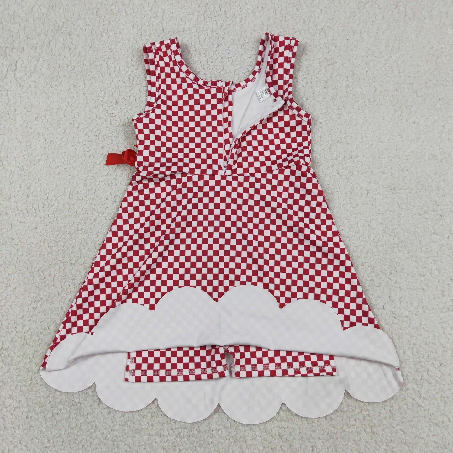 Baby Girls Red Checked Yoga Active Shorts Scallop Knee Length Dresses