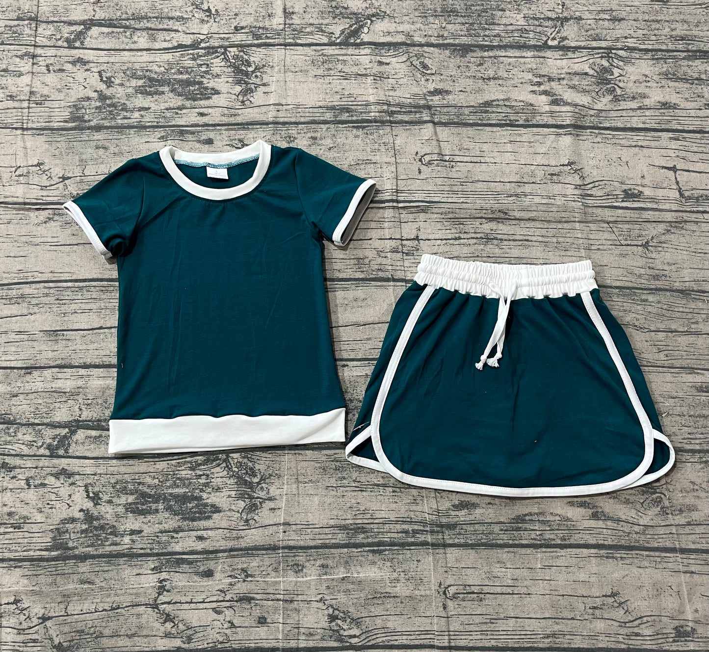 Baby Girls Dark Green Short Sleeve Top Skirt Shorts Cotton Clothes Sets