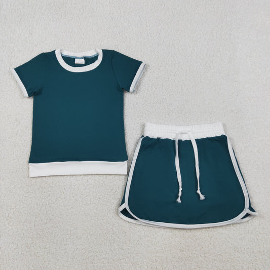 Baby Girls Dark Green Short Sleeve Top Skirt Shorts Cotton Clothes Sets