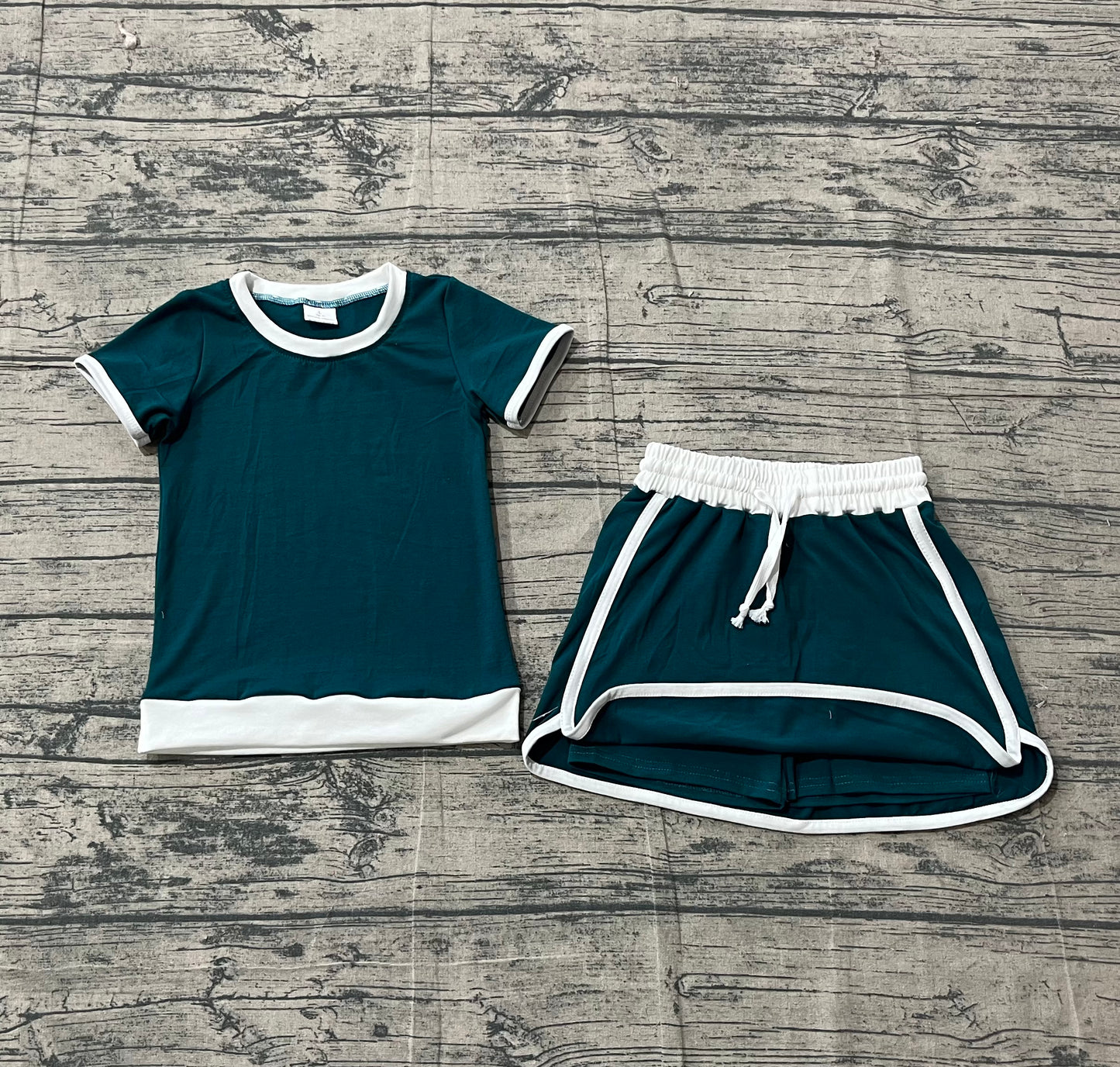 Baby Girls Dark Green Short Sleeve Top Skirt Shorts Cotton Clothes Sets