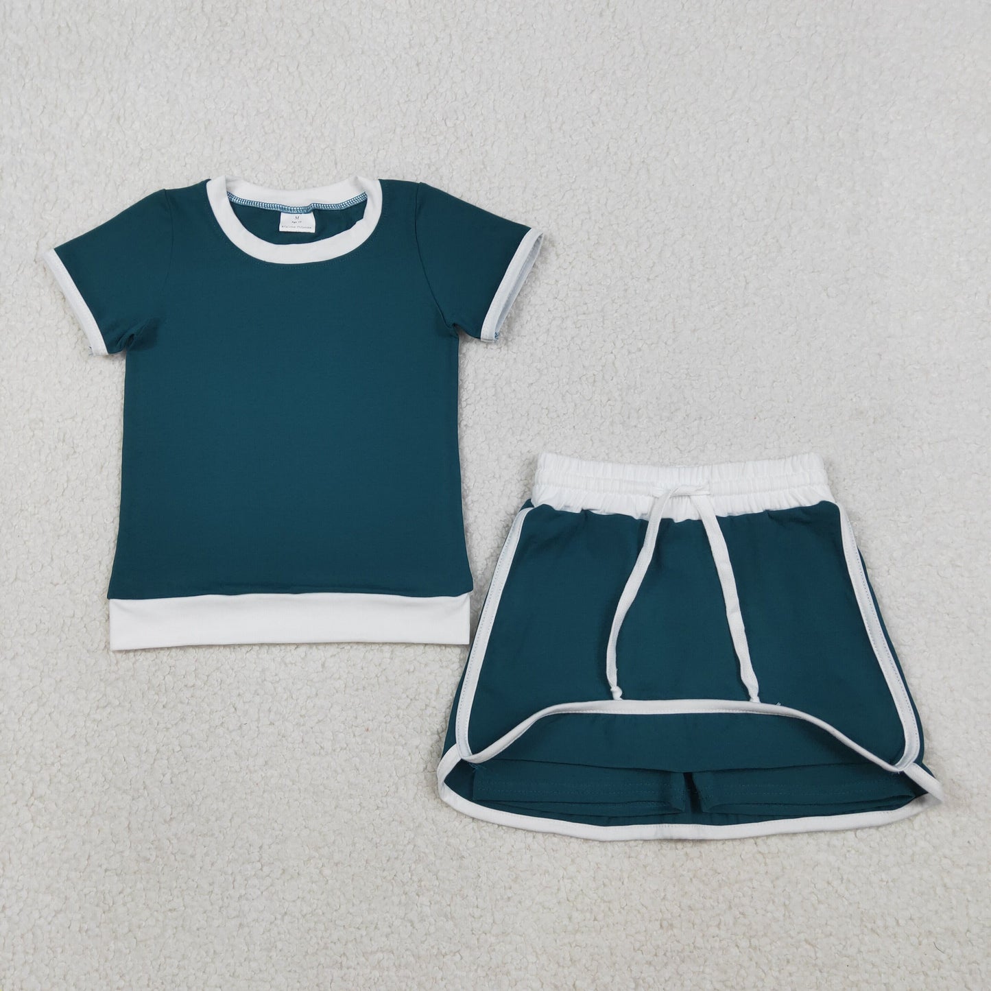 Baby Girls Dark Green Short Sleeve Top Skirt Shorts Cotton Clothes Sets