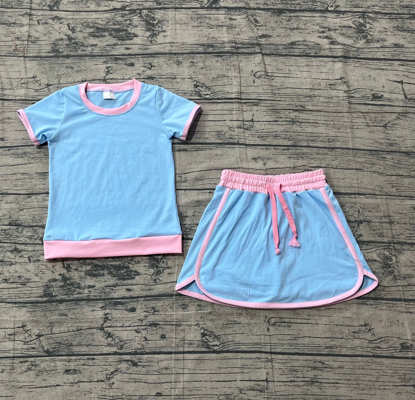 Baby Girls Blue Short Sleeve Top Skirt Shorts Cotton Clothes Sets