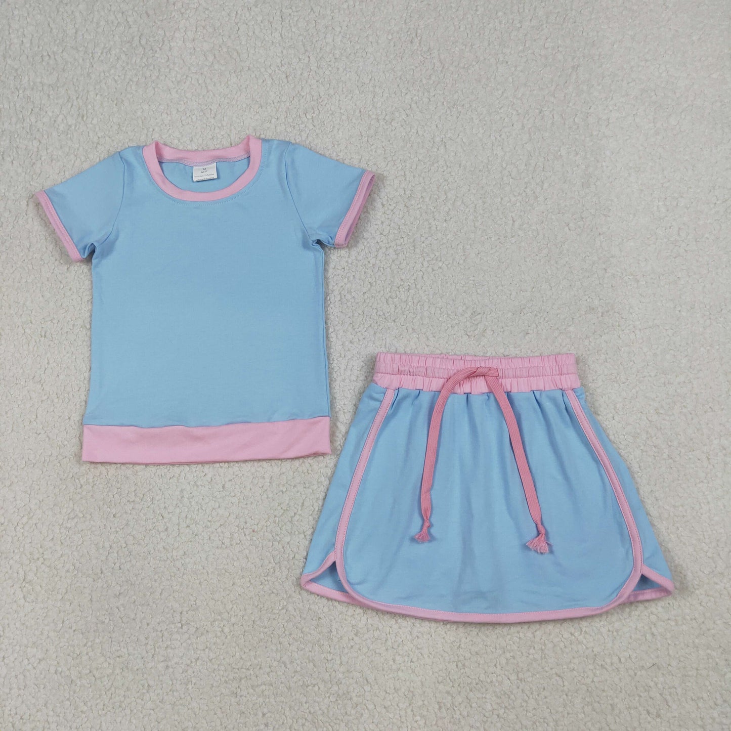 Baby Girls Blue Short Sleeve Top Skirt Shorts Cotton Clothes Sets