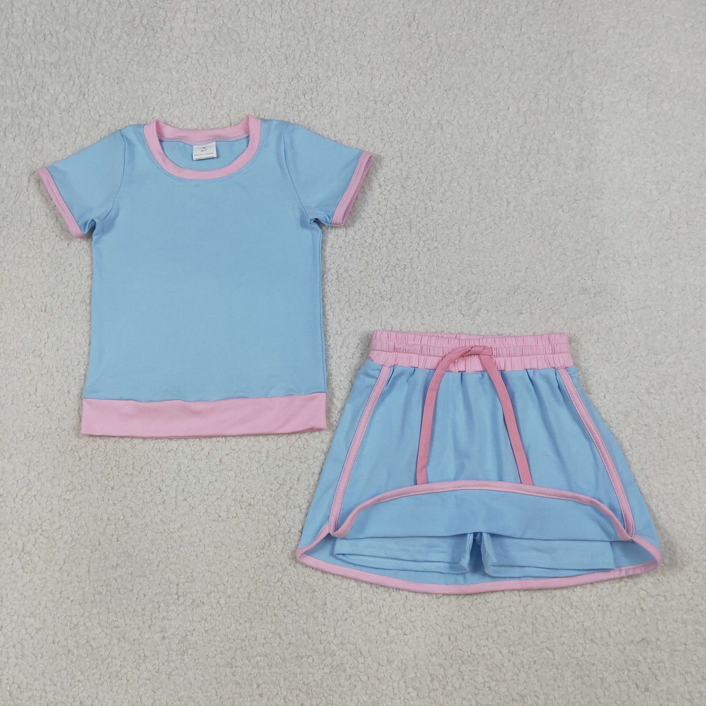 Baby Girls Blue Short Sleeve Top Skirt Shorts Cotton Clothes Sets