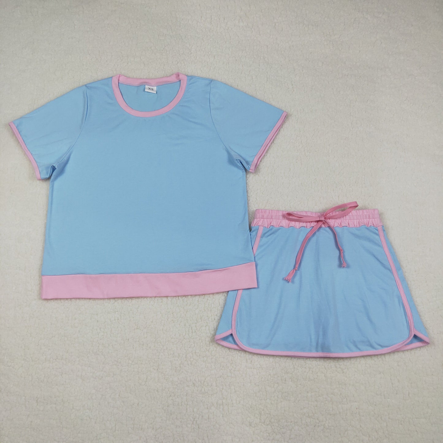 Mama and Me Girls Blue Short Sleeve Shirt Top Skirt Short Cotton Clothes Sets