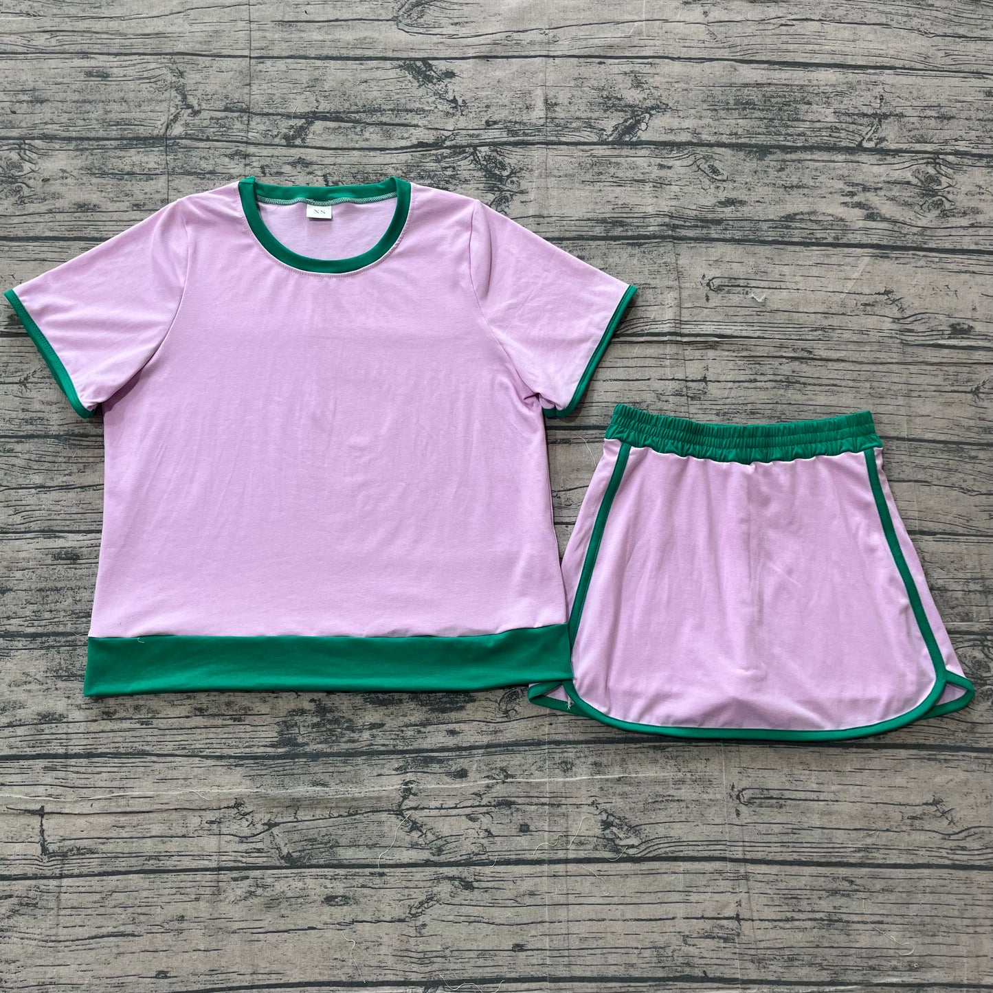 Adult Women Pink Short Sleeve Top Skirt Shorts Cotton Clothes Set