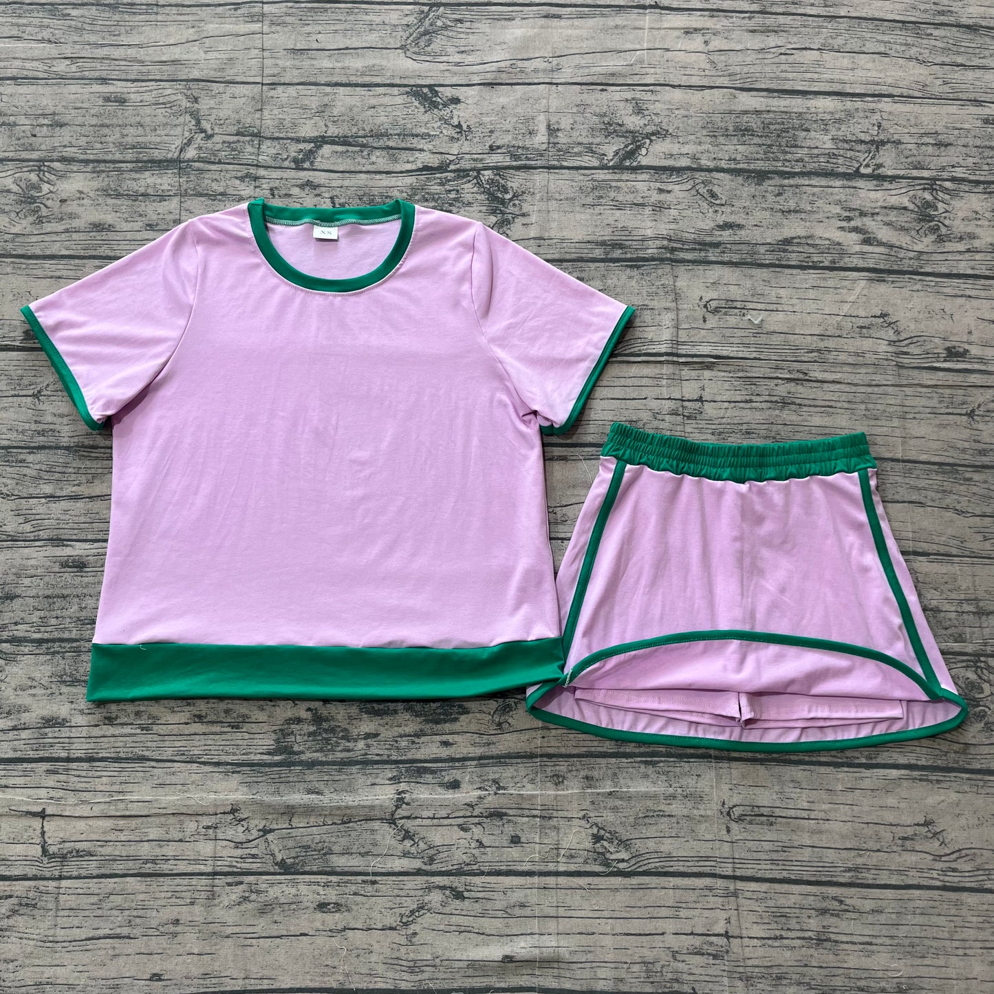 Adult Women Pink Short Sleeve Top Skirt Shorts Cotton Clothes Set