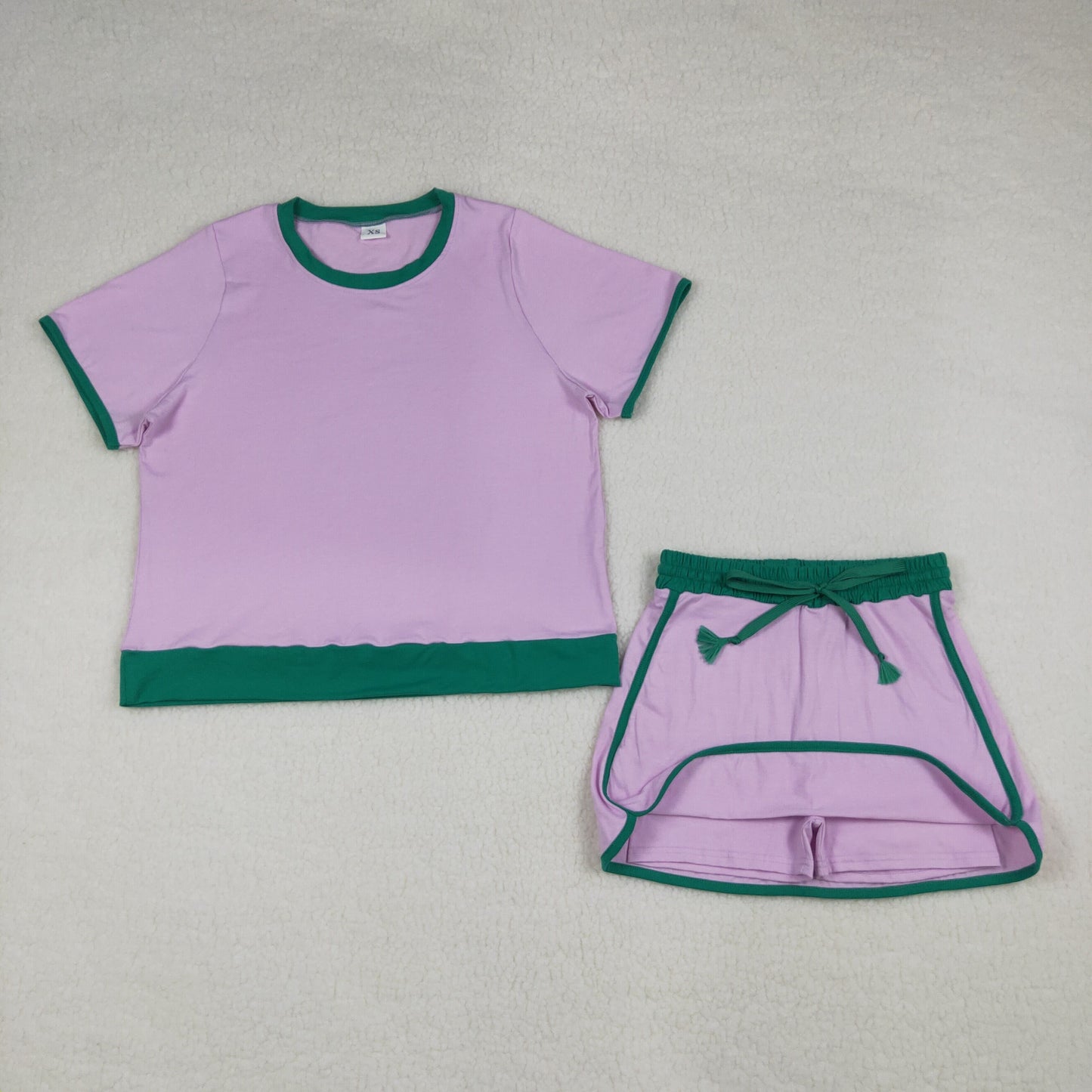 Adult Women Pink Short Sleeve Top Skirt Shorts Cotton Clothes Set