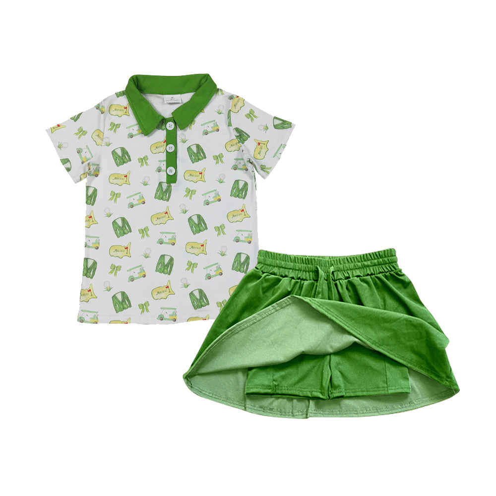 Baby Girls Green Golf Button Polo Shirts Top Skirt Shorts Clothes Sets Preorder
