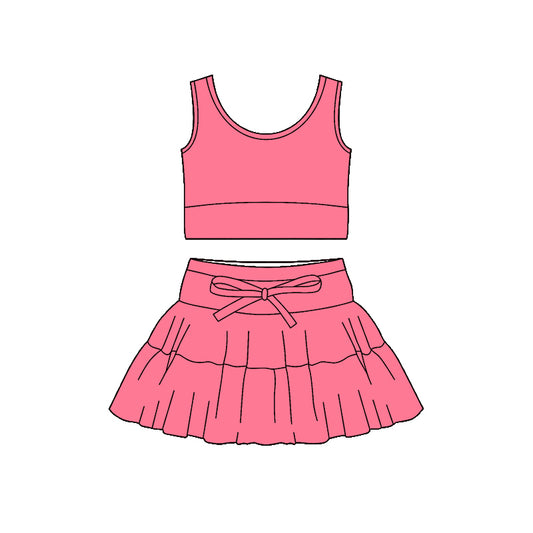 Baby Girls Peach Sleeveless Vest Top Skirt Shorts Yoga Active Clothes Sets Preorder