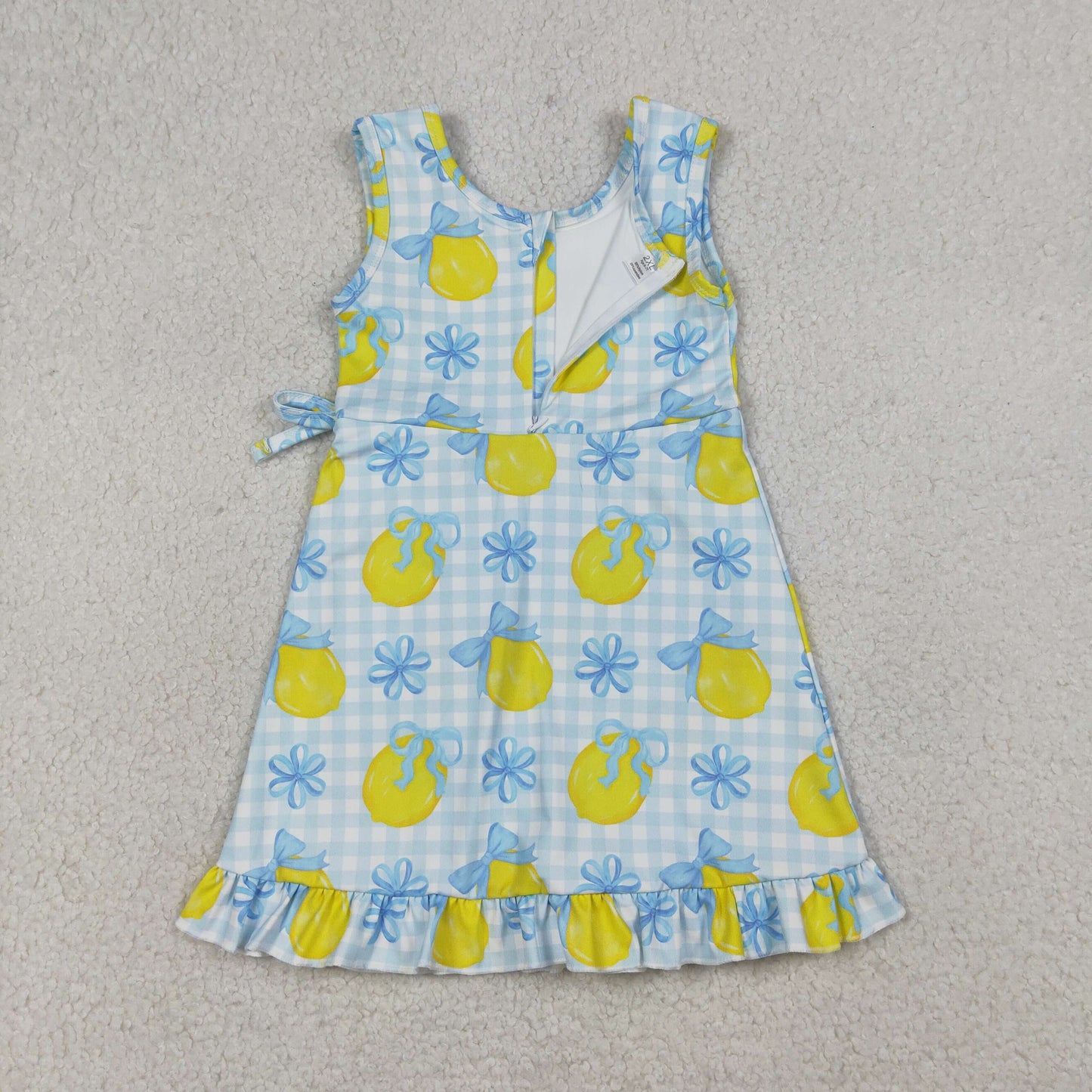 Sibling Baby Girls Pink Blue Checked Bows Lemons Yoga Active Shorts Knee Length Dress