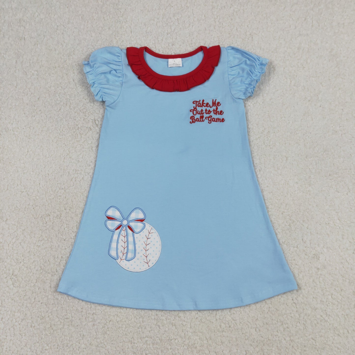Embroidery Baseballs Bows Baby Girls Team Knee Length Dresses