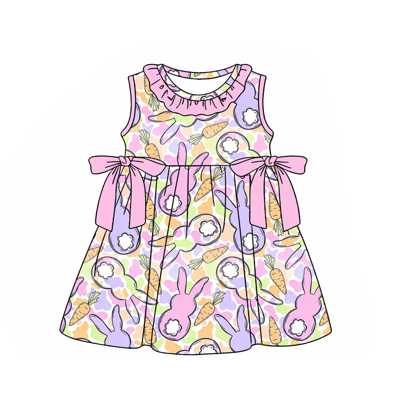 Baby Girls Camo Rabbits Carrots Easter Collar Knee Length Dresses Preorder