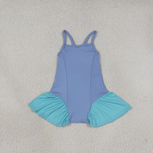 Baby Girls Blue Strap Yoga Active Shorts Knee Length Dress