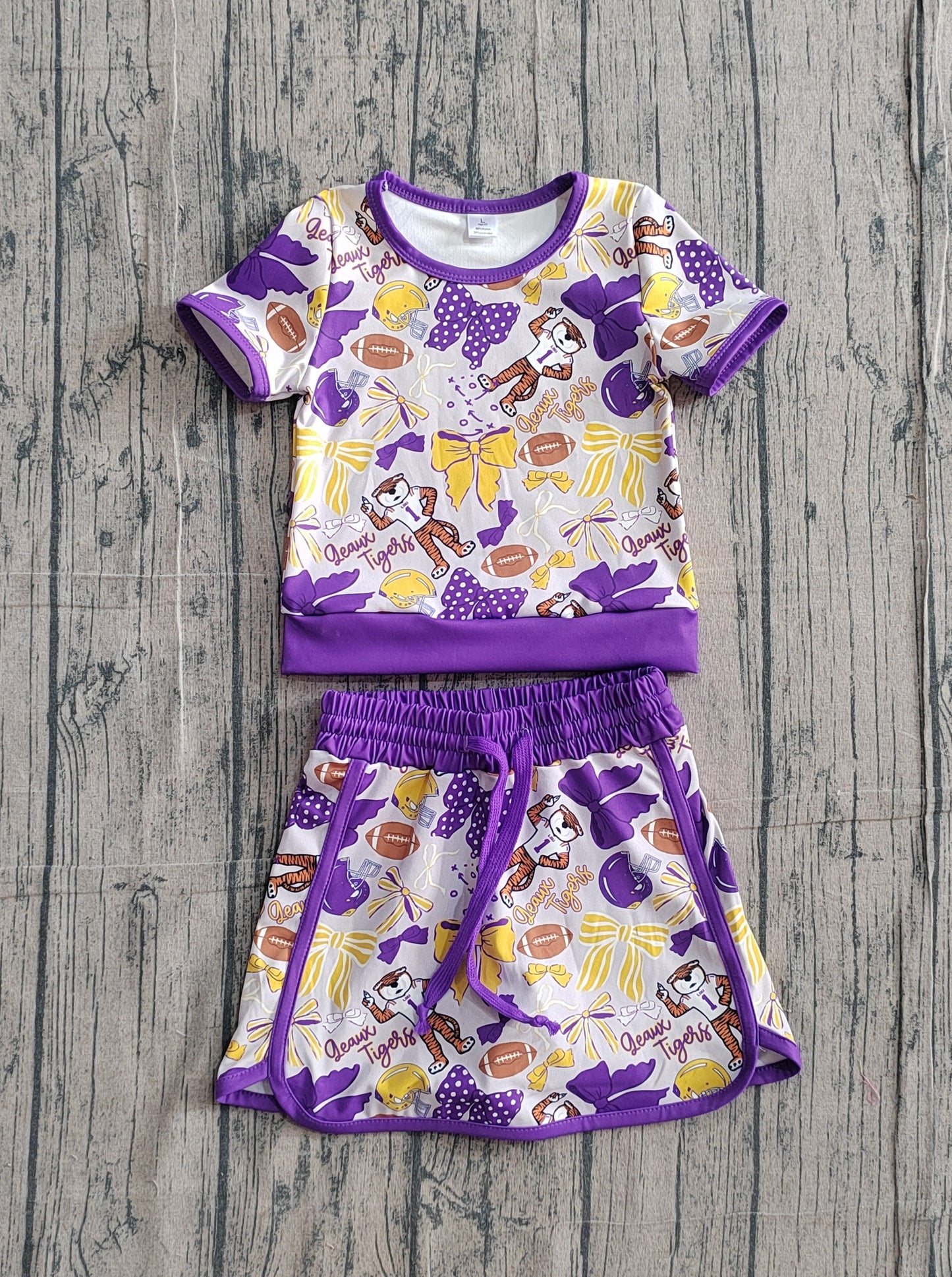 Baby Girls Bow Football LSU Tigers Top Skirt Short Team Yoga Active Clothes Sets