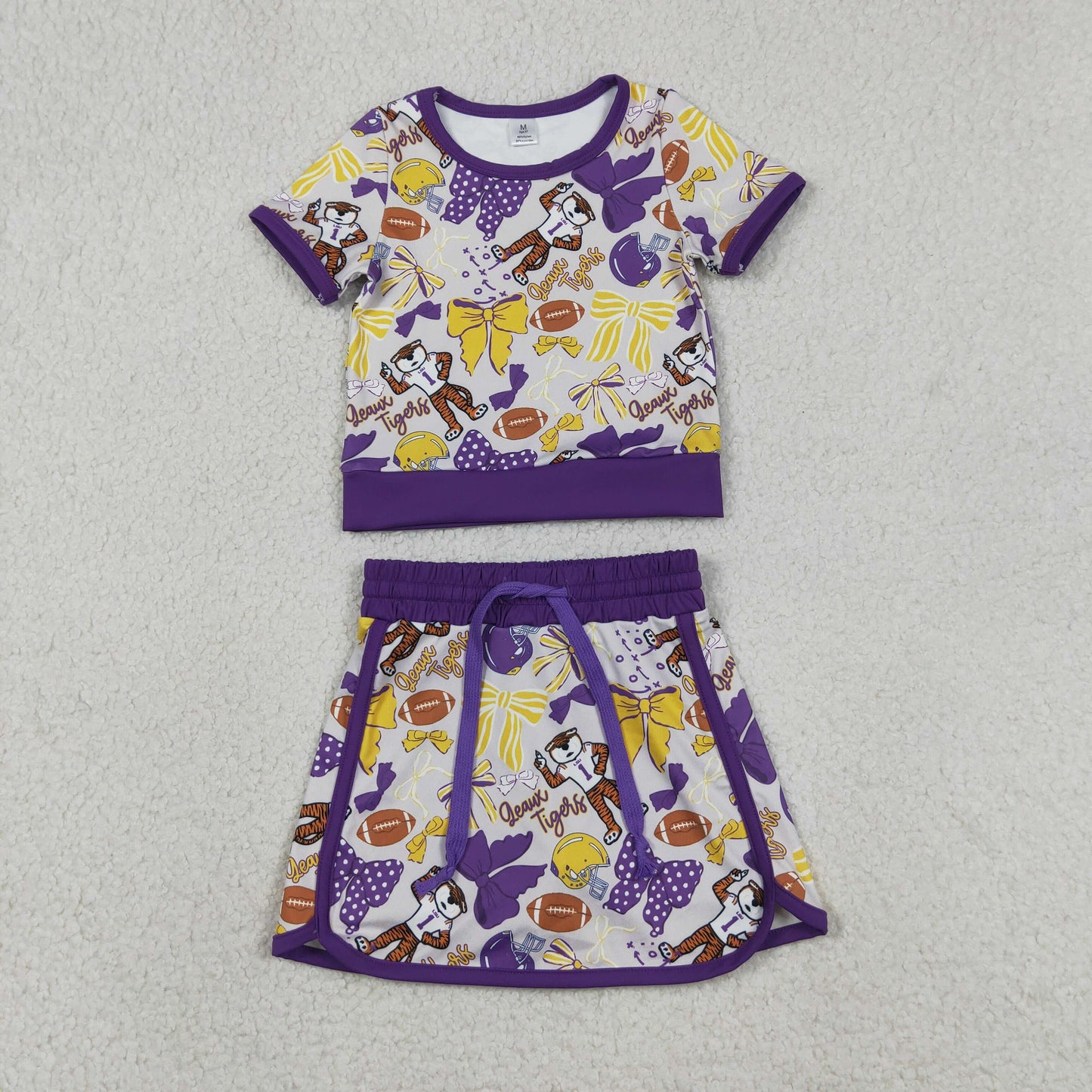 Baby Girls Bow Football LSU Tigers Top Skirt Short Team Yoga Active Clothes Sets