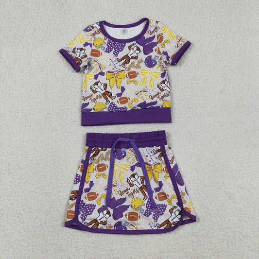 Baby Girls Bow Football LSU Tigers Top Skirt Short Team Yoga Active Clothes Sets