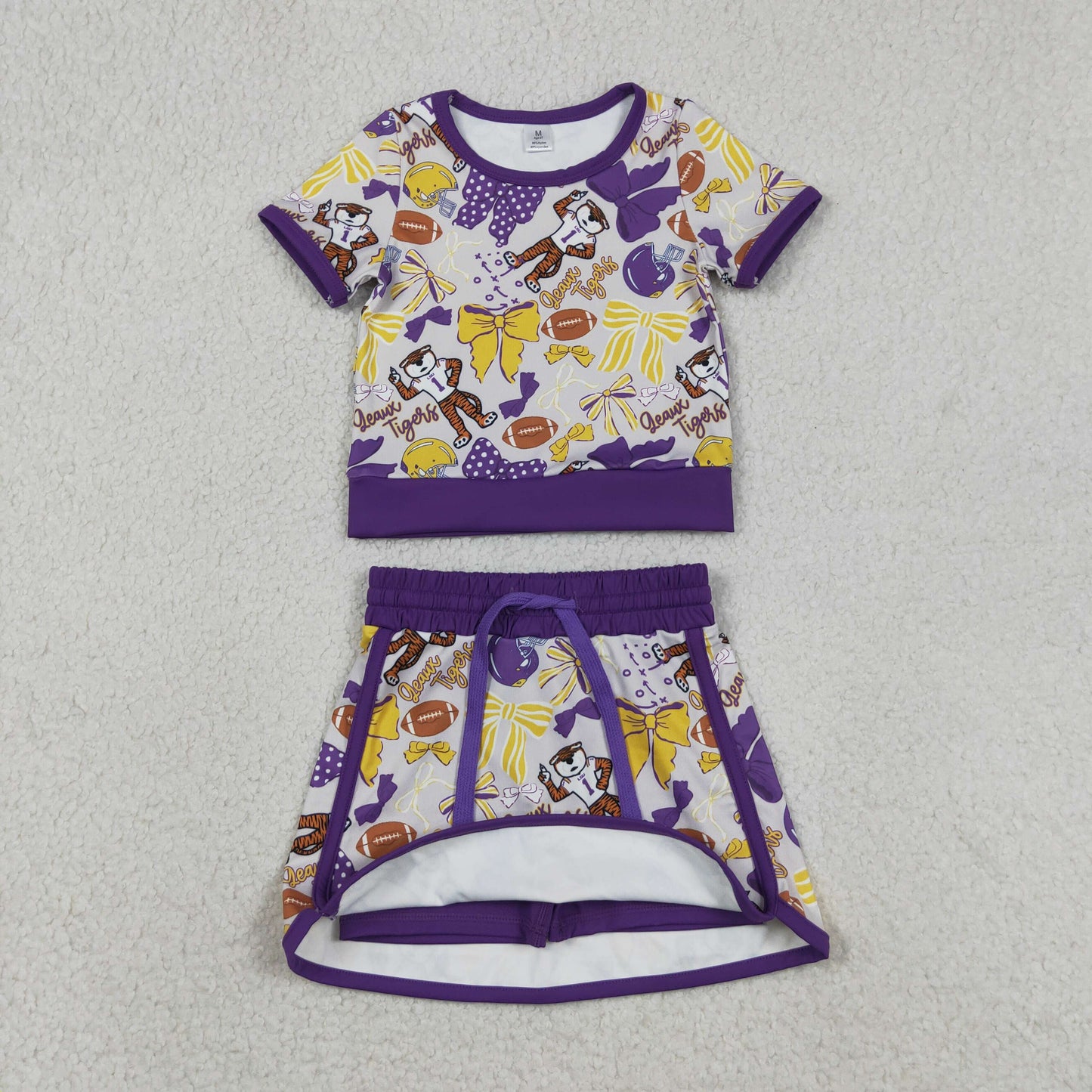 Sibling Baby Girls Short Sleeve Bows Footballs Top Skirt Shorts Team Clothes Sets