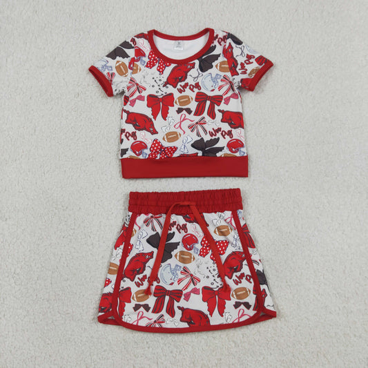 Sibling Baby Girls Short Sleeve Bows Footballs Top Skirt Shorts Team Clothes Sets