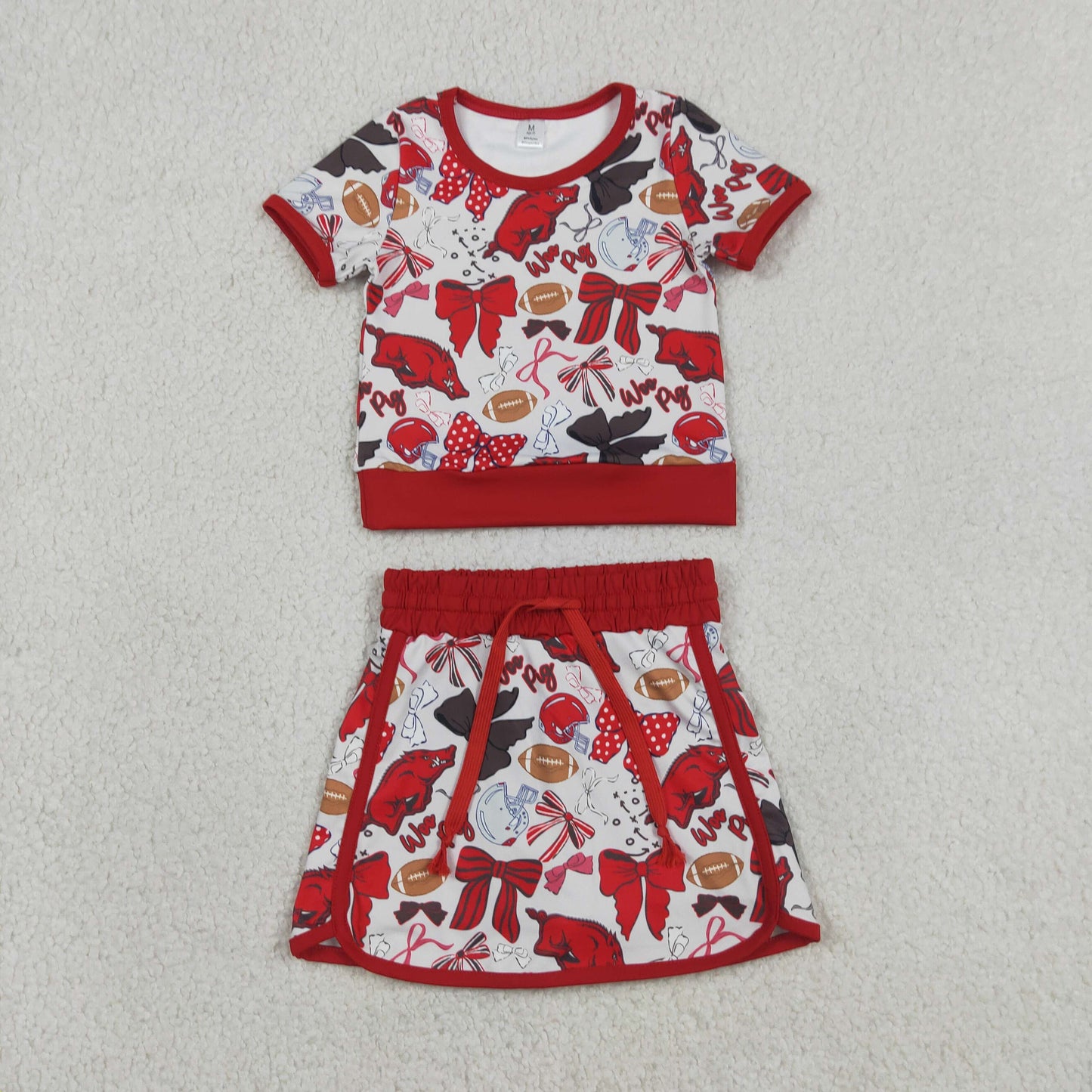 Baby Girls Bow Football Red Bulls Top Skirt Short Team Yoga Active Clothes Sets
