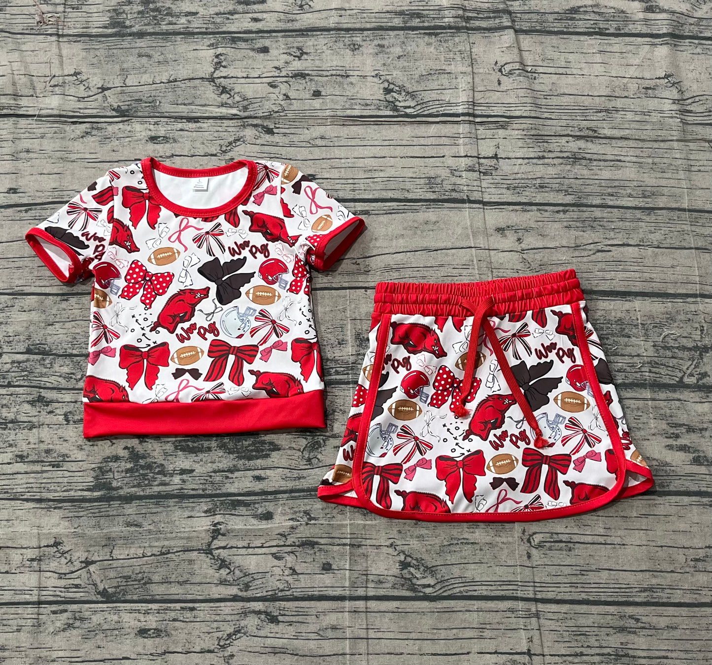 Baby Girls Bow Football Red Bulls Top Skirt Short Team Yoga Active Clothes Sets