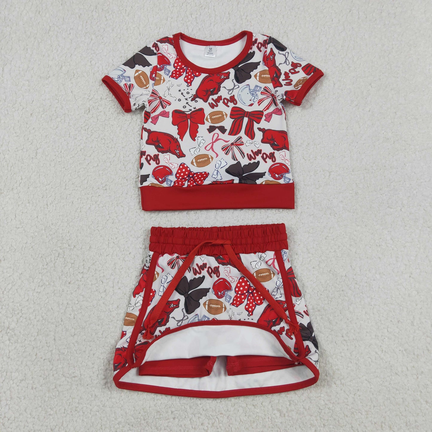 Baby Girls Bow Football Red Bulls Top Skirt Short Team Yoga Active Clothes Sets