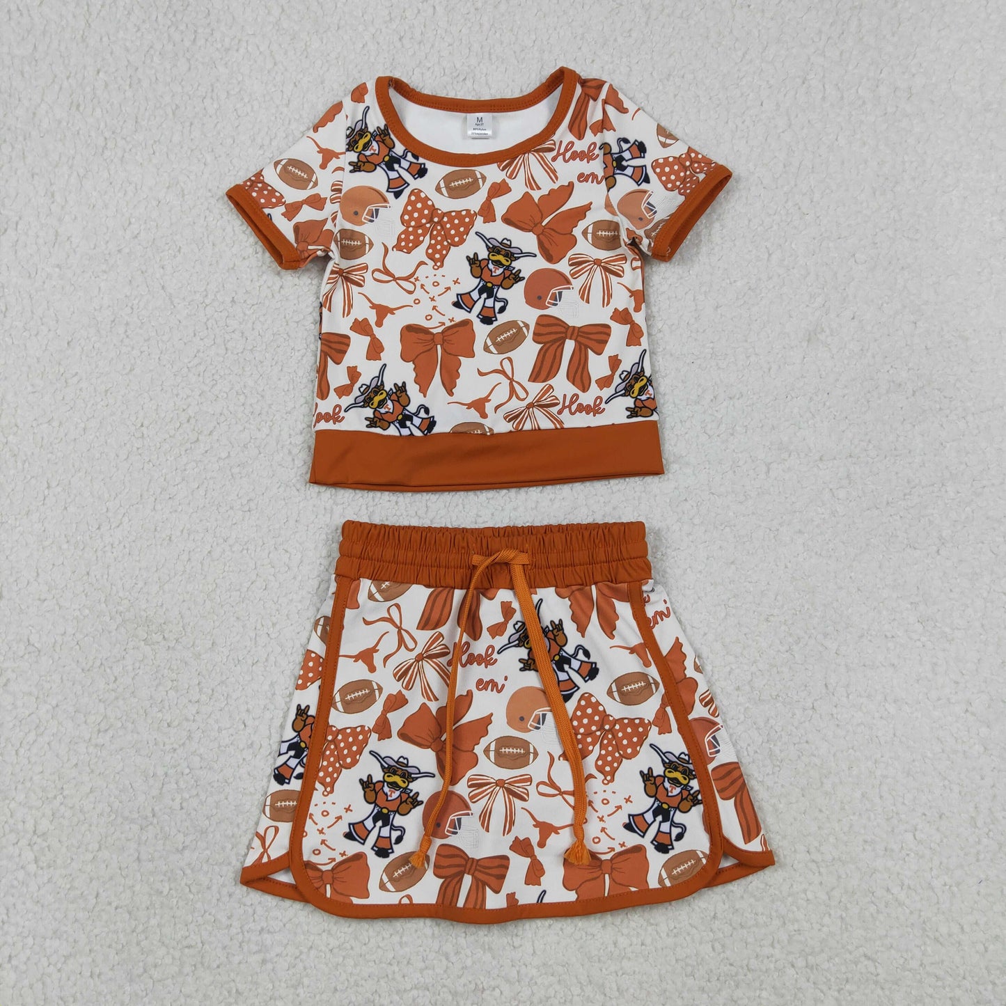 Baby Girls Bow Football Texas Longhorns Top Skirt Short Team Yoga Active Clothes Sets