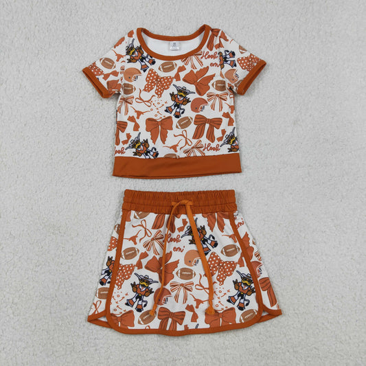 Baby Girls Bow Football Texas Longhorns Top Skirt Short Team Yoga Active Clothes Sets