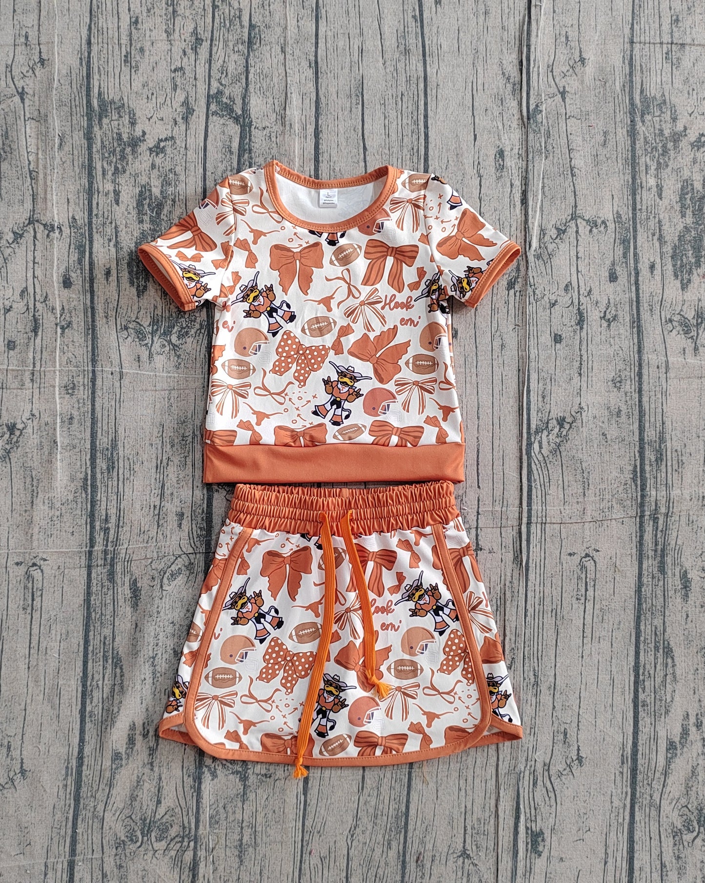 Baby Girls Bow Football Texas Longhorns Top Skirt Short Team Yoga Active Clothes Sets