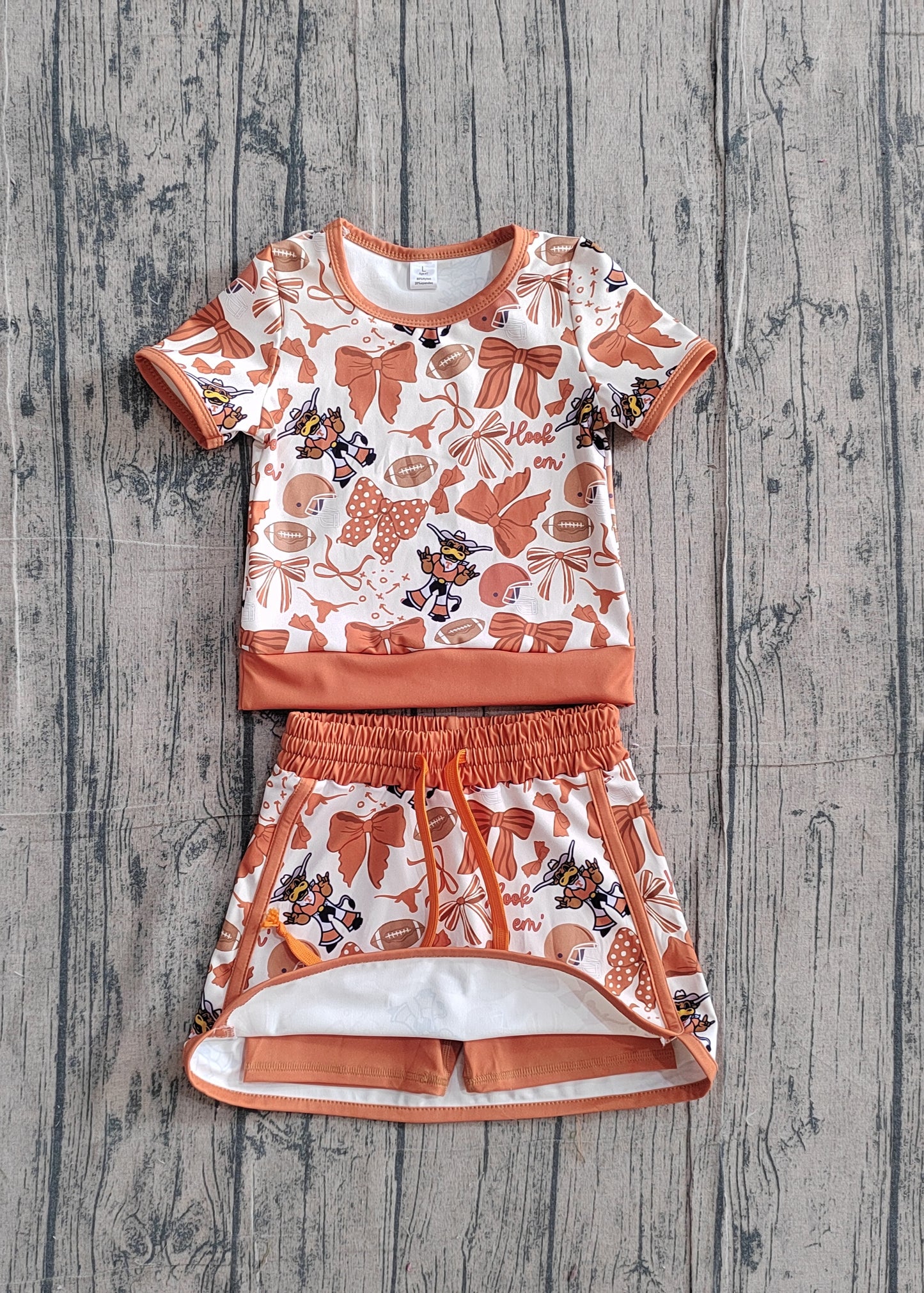 Baby Girls Bow Football Texas Longhorns Top Skirt Short Team Yoga Active Clothes Sets