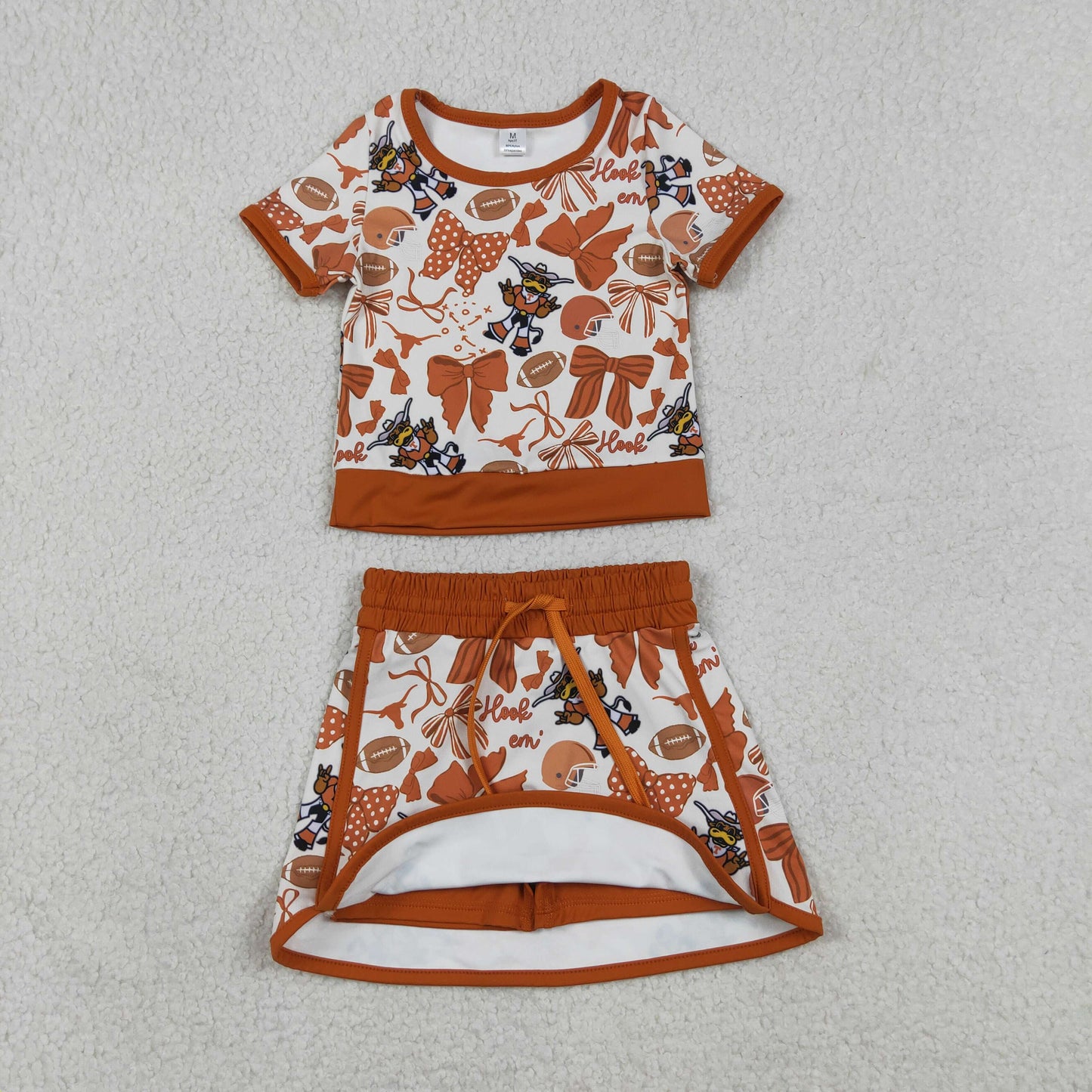 Baby Girls Bow Football Texas Longhorns Top Skirt Short Team Yoga Active Clothes Sets