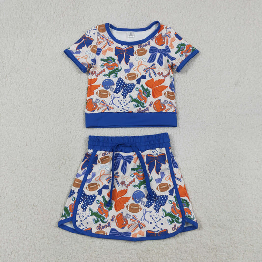 Baby Girls Bow Football Crocodile Top Skirt Short Team Yoga Active Clothes Sets