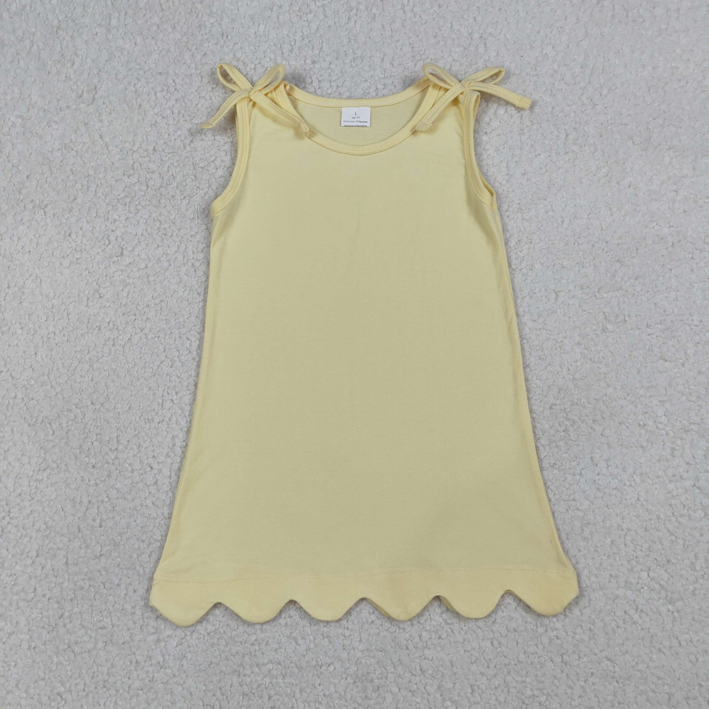 Baby Girls Bows Sleeveless Light Yellow Cotton Scallop Knee Length Dresses