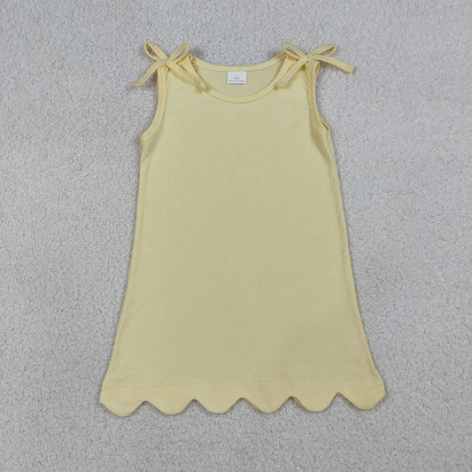 Baby Girls Bows Sleeveless Light Yellow Cotton Scallop Knee Length Dresses