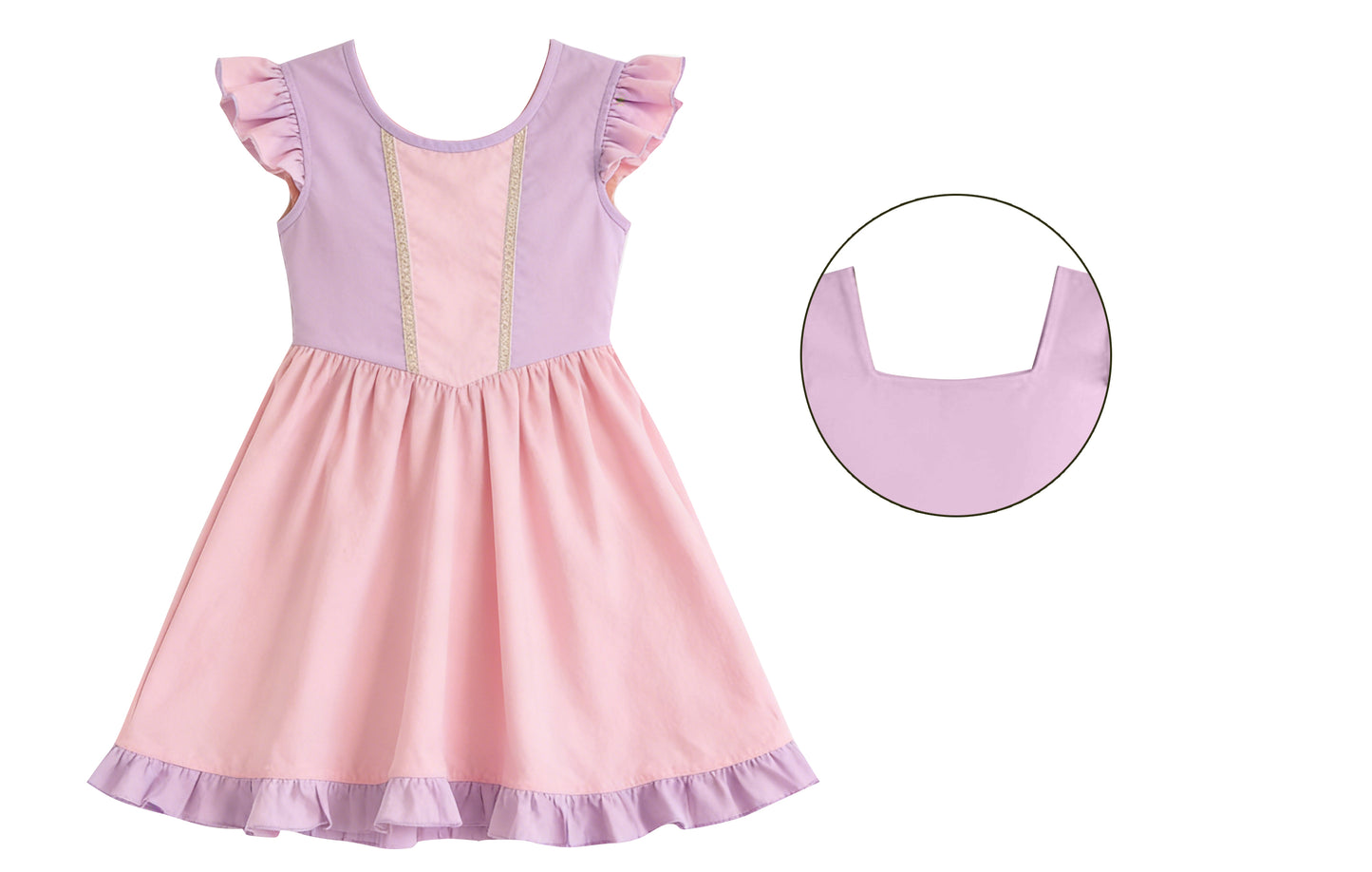 Baby Girls Flutter Sleeve Pink Lavender Ruffle Knee Length Dresses Preorder
