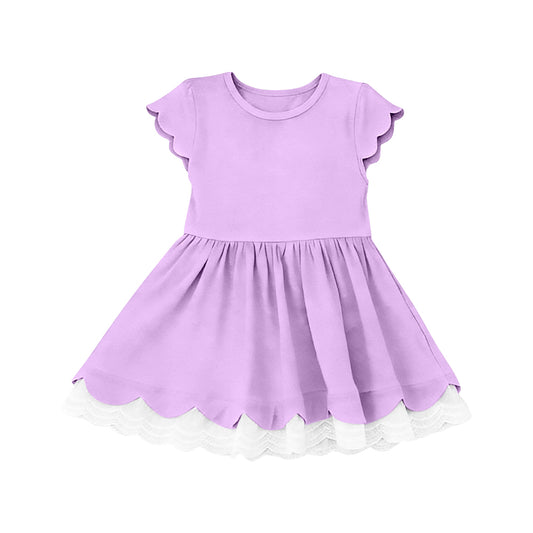 Baby Girls Flutter Sleeve Lavender Scallop Ruffle Knee Length Dresses Preorder