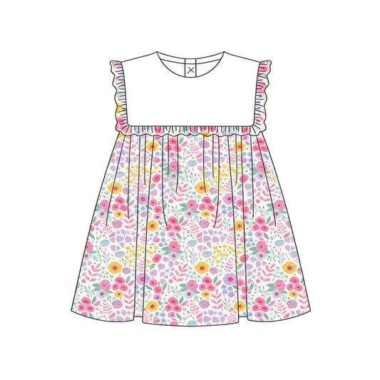 Baby Girls Sleeveless Colorful Flowers Knee Length Dresses Preorder