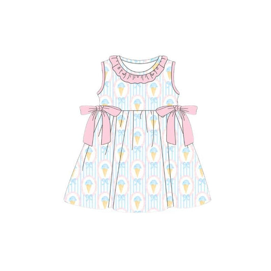 Baby Girls Sleeveless Blue Stripe Bows Ice Creams Collar Knee Length Dresses Preorder