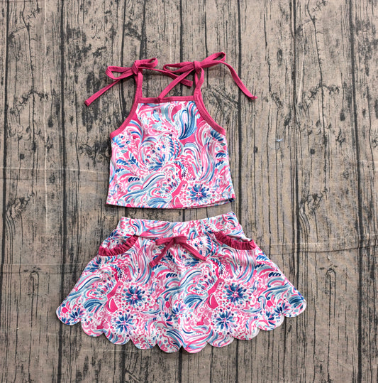 Baby Girls Strap Sea Plants Top Pockets Scallop Skirt Short Yoga Active Clothes Set Preorder