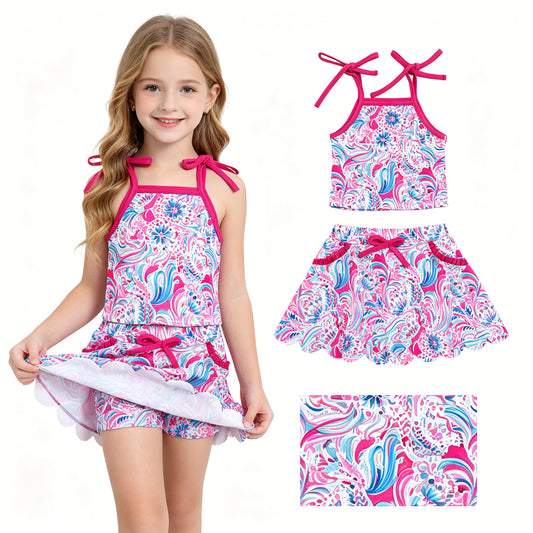 Baby Girls Strap Sea Plants Top Pockets Scallop Skirt Short Yoga Active Clothes Set