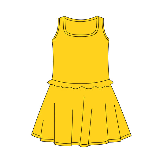 Baby Girls Yellow Sleeveless Yoga Active Shorts Knee Length Dresses Preorder